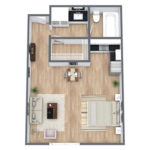 Floor plan for studio, 1 bath, 485 sqft